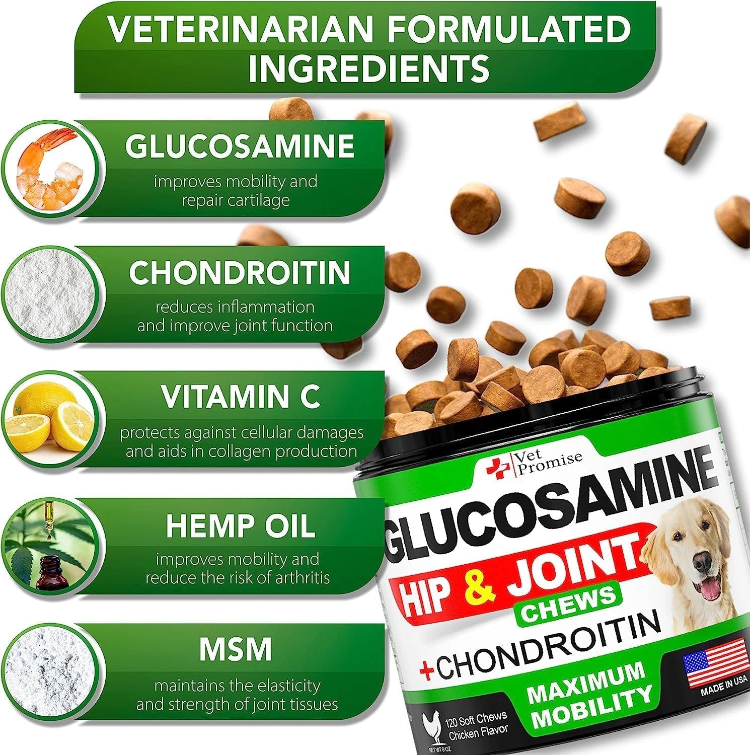 Pawonia Hip & Joint Soft Chews — Glucosamine, Chondroitin, MSM & Turmeric for Senior Dogs